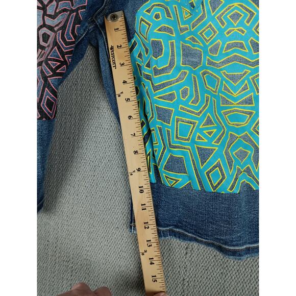 Rutherford Engineered Slim Fit Denim Jorts Men 41 Blue Distressed Tribal Pattern - Picture 11 of 14